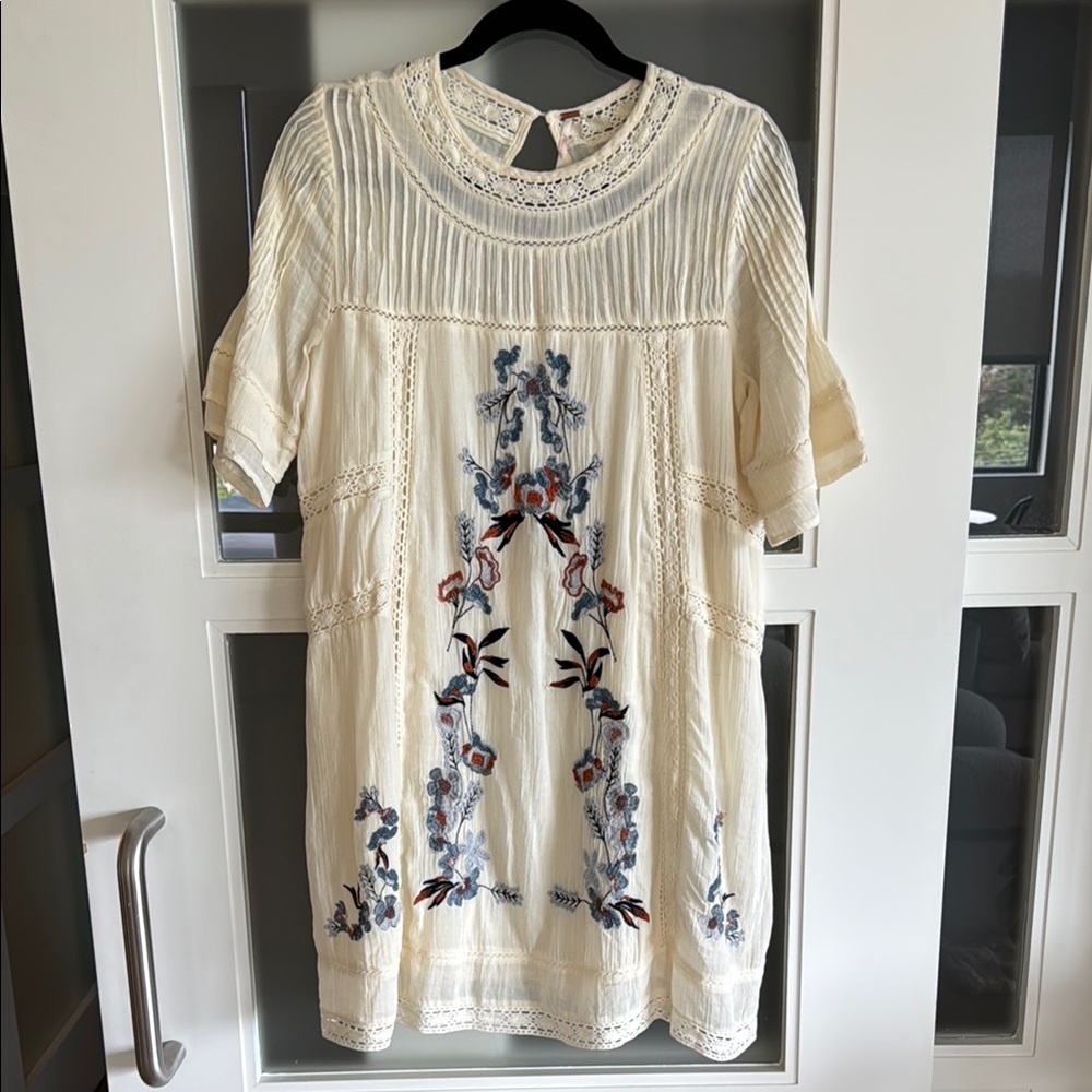 Free People Embroidered Cream Tunic Dress